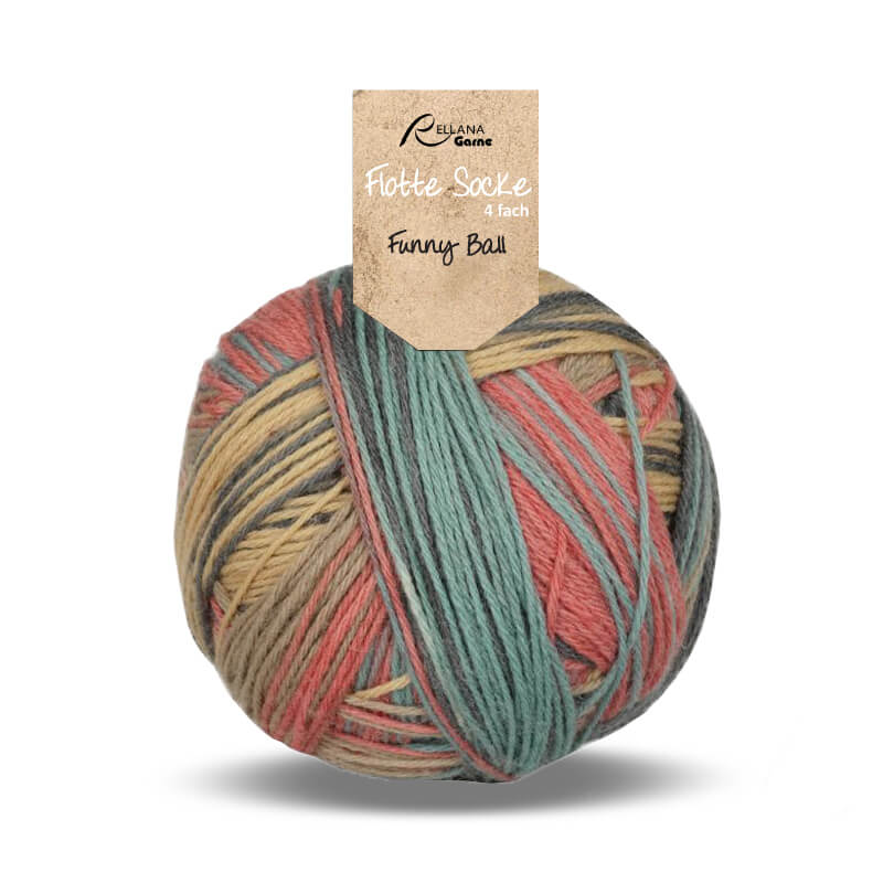 Rellana Garne Flotte Socke Funny Ball, ponožková příze 4-nitka, barva č. 1680 karamel-šedá-červená-petrolejová