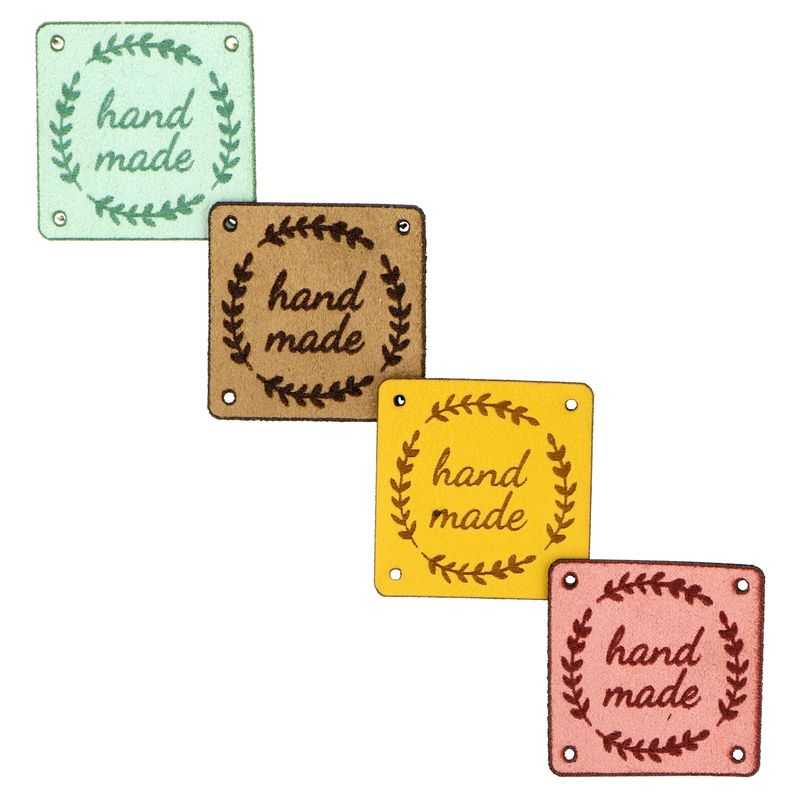 Kožený štítek/nášivka čtverec 3 x 3 cm; HOŘČICOVÁ