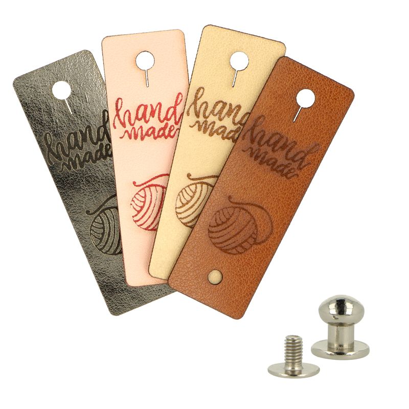 Kožený štítek/nášivka 6 x 2 cm s kovovým nýtkem; růžový