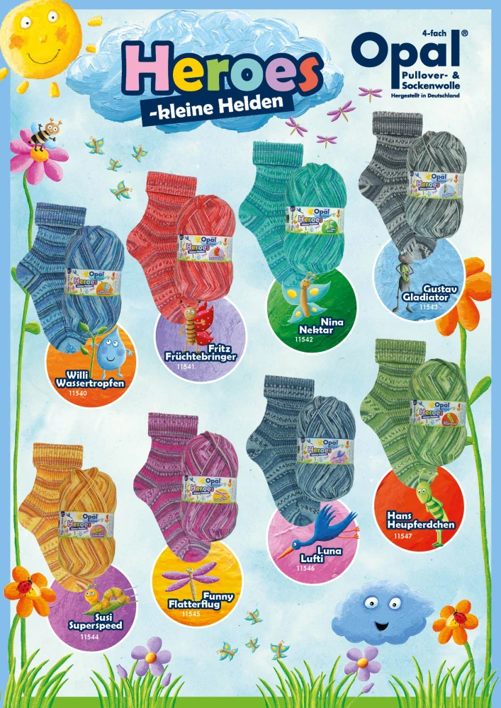 Opal Heroes - kleine Helden 4-nitka ponožková příze č. 11547 Hans Heupferdchen 