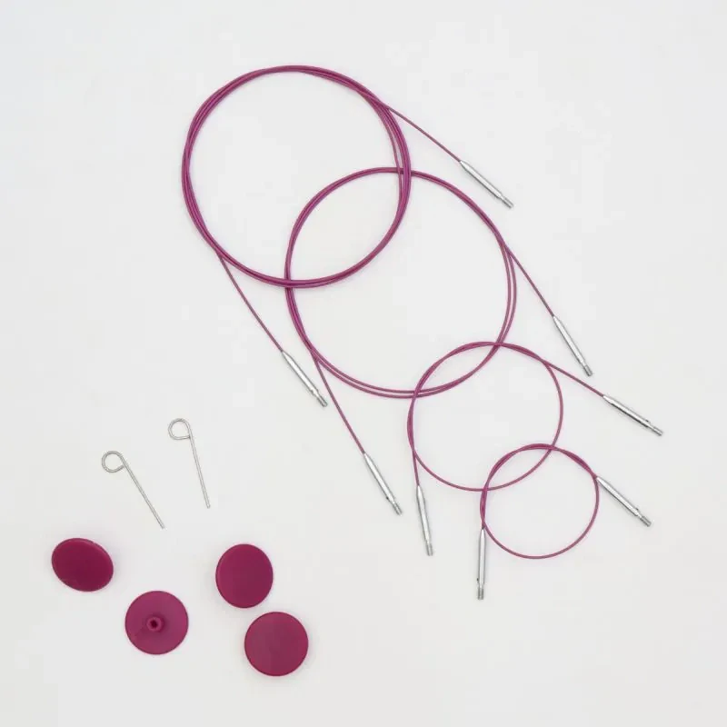 Výměnné ocelové lanko KnitPro Thin & Flex 80cm fialové, otočné 360°