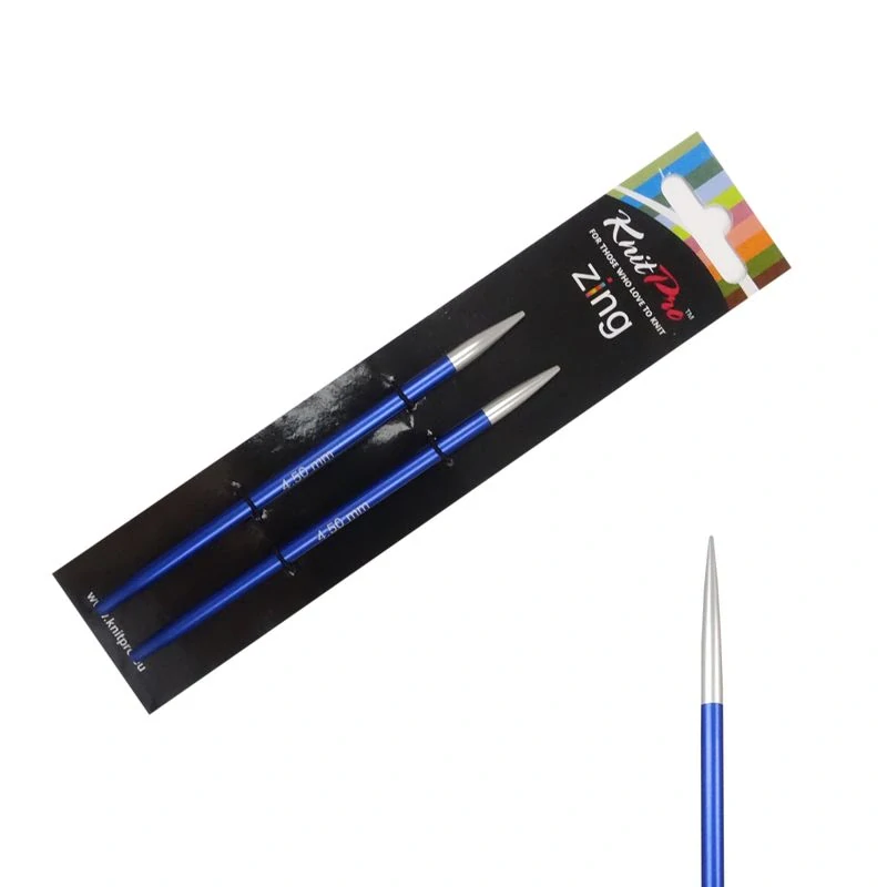 Výměnné barevné aluminiové jehlice KnitPro Zing vel. 4,5mm, standardní délka, šroubovací