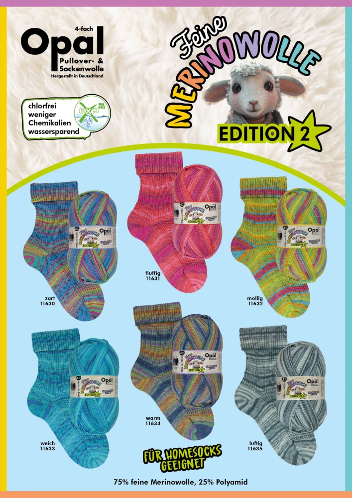 Opal Feine Merinowolle - Edition 2, ponožková příze s merino vlnou, 100g, 425m, barva č. 11634 warm