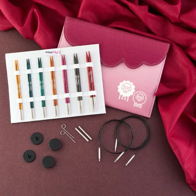 Sada dřevěných výměnných šroubovacích jehlic KnitPro Dreamz Deluxe set, délka jehlic 13cm